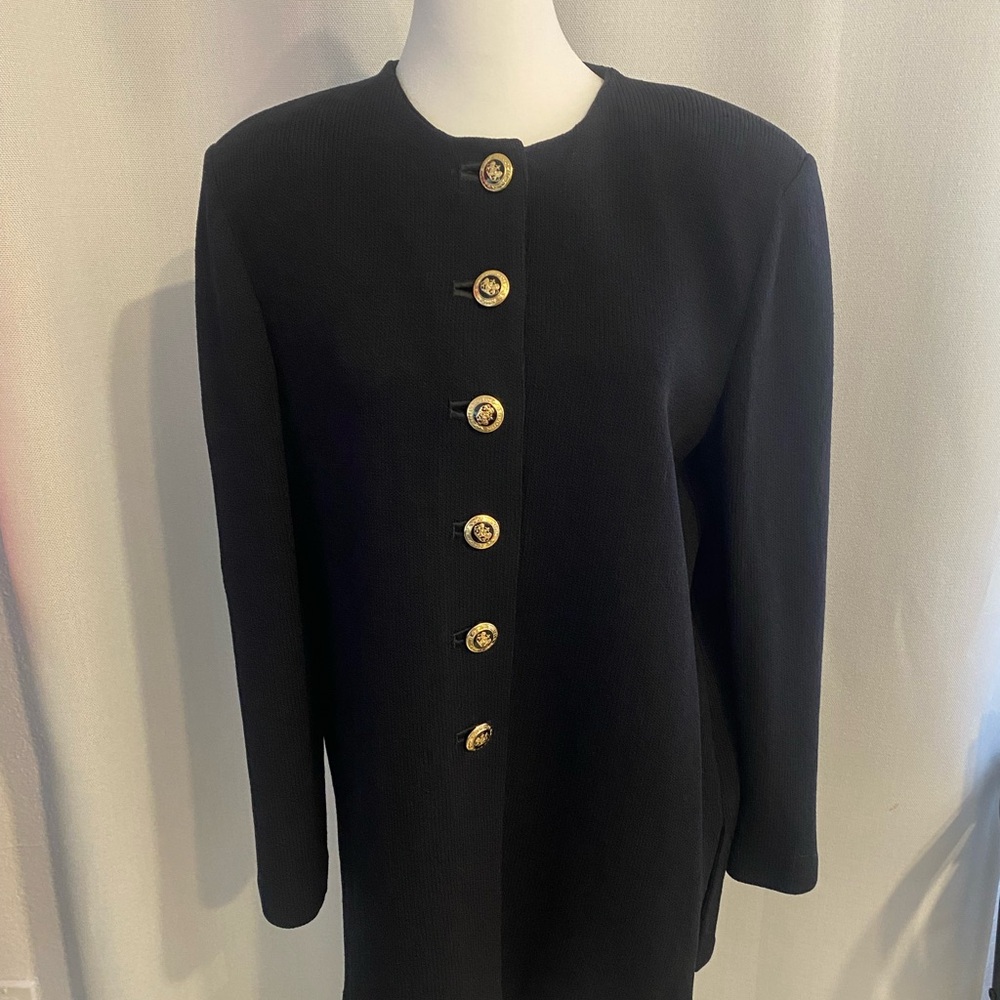 St. John Black Cardigan Sweater with Textured Fabric